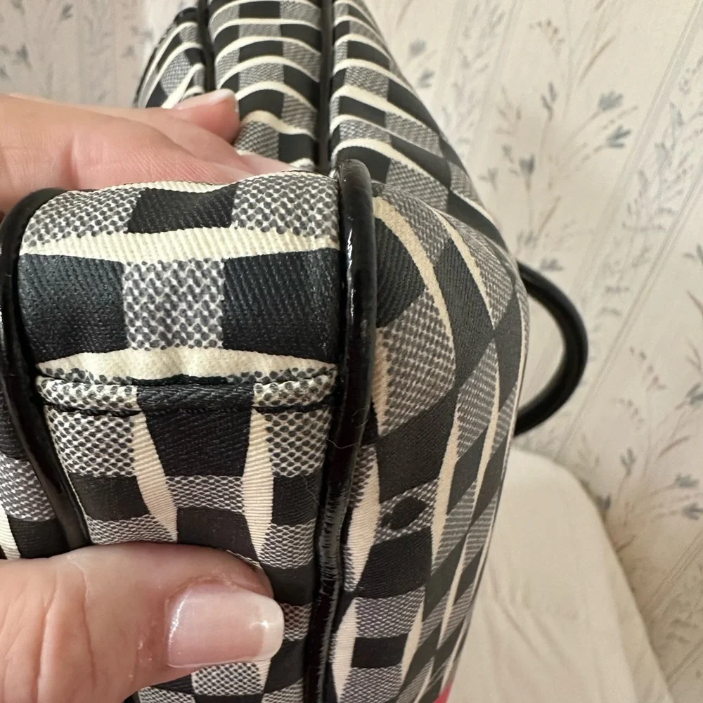 Kate Spade Checkered Laptop Bag with Red Storybook Lining